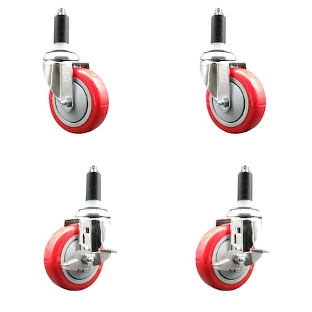 Service Caster 4 Inch 316SS Red Poly Swivel 1-1/8 Inch Expanding Stem Caster Brake SCC, 2PK SS316EX20S414-PPUB-RED-2-TLB-2-118